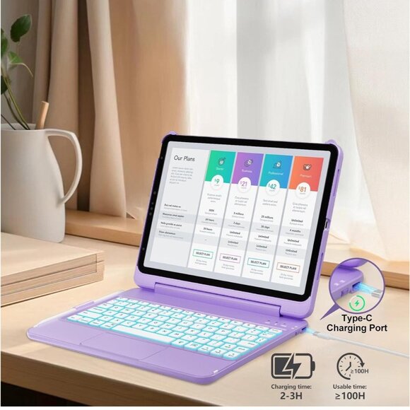 Touchpad Keyboard iPad Air Purple Light Up Keyboard Case - Picture 12 of 16